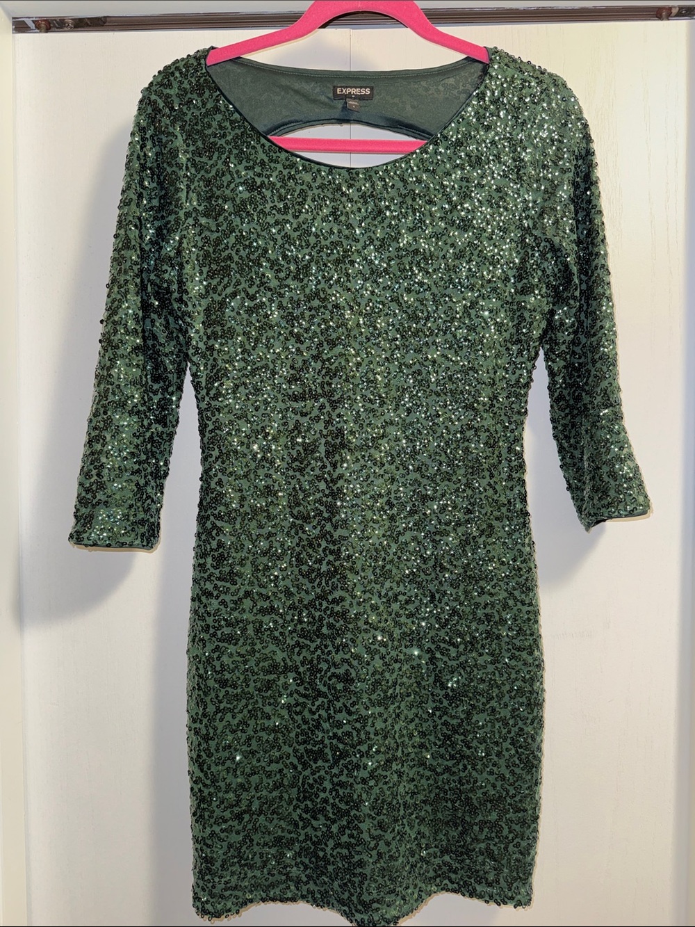 Green Sequined Long Sleeve Dress by Express Size 6 shimmery